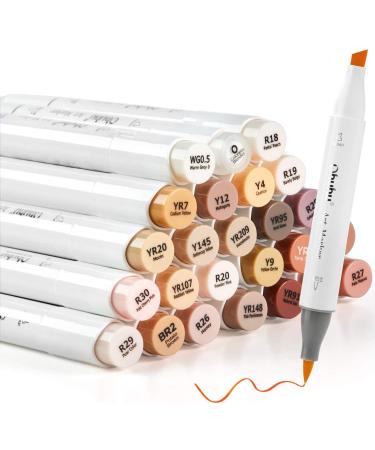 Ohuhu Skin Tone Alcohol Markers Brush Tip - Double Tipped Skin Color Markers for Artist Adults' Coloring Illustration - 24 Portrait Skin Colors w/ 1 Alcohol Based Blender, Chisel & Brush - Honolulu