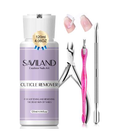 Saviland Cuticle Remover Kit - Large Capacity 120ML/4.06 OZ Cuticle Remover Cream with Cuticle Trimmer Nipper Pusher Nail Accessories Manicure Tools Nail Care Cuticle Softener for Nail Salon Home DIY 4.06 Oz Cuticle Kit