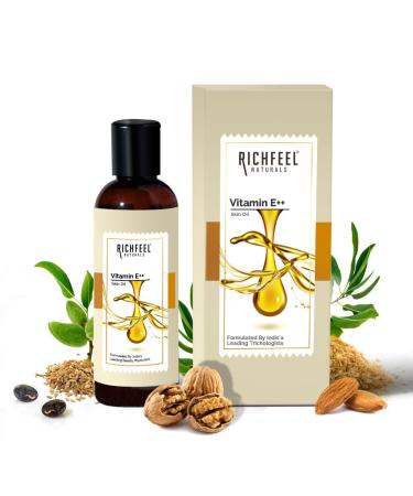 Richfeel Vitamin E Oil | Blend of Almond Wheatgerm Walnut & Carrot Oils | Physician Formulated | Antioxidant | Fight Dullness Damage & Ageing of Skin | Anti-Stretch Marks and Scars | 80 ML