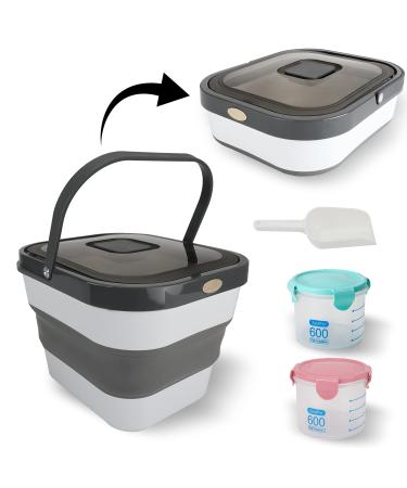 Kesoin Dog Cat Pet Food Storage Container Airtight Foldable Dog Cat Bird Chicken Feed Rice Storage Bins with Scoop and Sealed Jar Store up 13L (Grey)