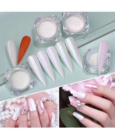 White Pearl Chrome Nail Powder - Glittery Aurora Magic Pearlescent Symphony for DIY Nail Art Decorations - Buy Online on SooperMarket.com