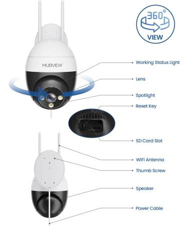 MUBVIEW 2K Security Camera Outdoor Security Cameras with 360 PZT View 2.4G WiFi Wired Home Surveillance Cameras Color Night Vision Motion Detection Siren 2 Way Talk 24/7 Works with Alexa 1 Count (Pack of 1) - Buy Online on SooperMarket.com