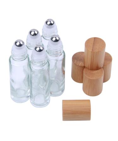 ConStore 5pcs Clear Glass Roller Bottles 10ml - Refillable Essential Oil Bottles with Bamboo Lid & Stainless Steel Rollers - Buy Online on SooperMarket.com