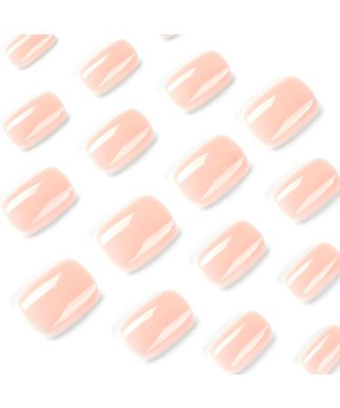 Extra Short Press on Nails - Acrylic Square Fake Nails in Nude Pink | Full Cover Glossy Designs with Nail Glue for Women - Buy Online on SooperMarket.com