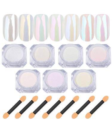 7 Colors White Pearl Chrome Nail Powder Aurora Metallic Nail Powder Holographic Mirror Effect Chrome Powder Iridescent Shell Powder Glitter Nail Art Pigment Manicure Powder for Nails (White Pearl)