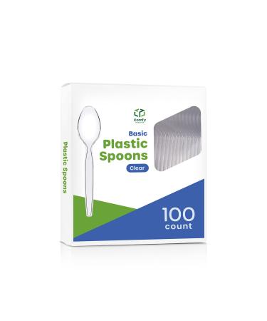 100 Pack Heavy Duty Disposable Basic Plastic Spoons - Clear Teaspoons
