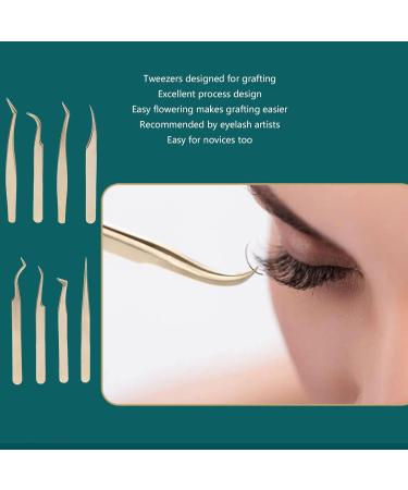 Eyeline 8-Part Eyelash Extension Tweezers Set | Steel Beauty Tools in Pearly Gold - Precision Tweezers for Lash Extensions - Buy Online on SooperMarket.com
