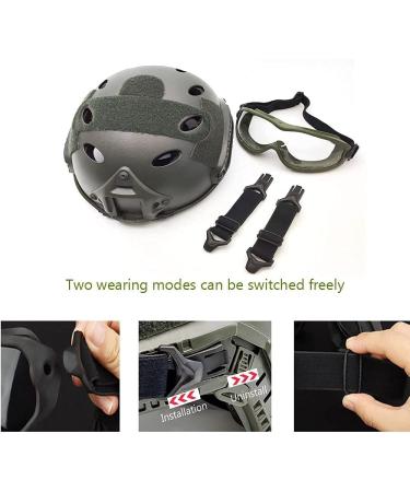Tactics PJ Type Airsoft Fast Helmet & Foldable Half-Face Mesh Ear Muffs Mask Set - Full Face Protection Goggles OD | International Shipping - Buy Online on SooperMarket.com