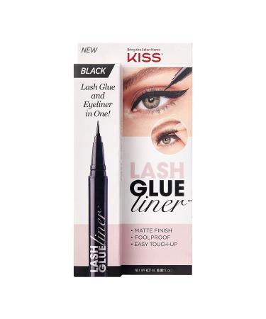 KISS Lash GLUEliner, 2-in-1 Felt-Tip Eyelash Adhesive and Eyeliner, Matte Finish, Foolproof Application, Easy Touch-Up, 0.02 Oz.- Black, Packaging May Vary