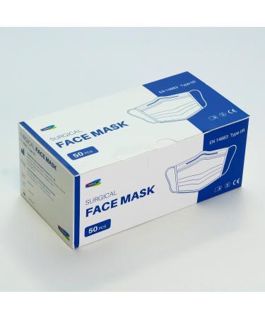 Type IIR fluid resistant surgical Face Masks Disposable Face Masks For Everyday Use Essential Face Mask For Bacterial protection Pack of 50 Colour - Blue One Size 1 count (Pack of 50) - Buy Online on SooperMarket.com