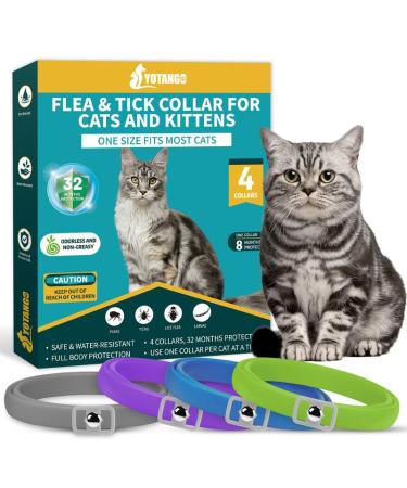 YOTANGO Dog & Cat Collar Repellent 4-Pack-Built-in Pant-Based Formula Strong Repellency Slow Release Pleasant Aroma Waterproof - Grey Blue Purple Green
