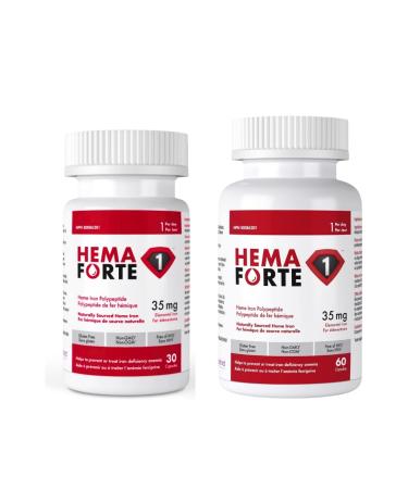 HEMAFORTE 35 mg Heme Iron Supplement - Highest Dose of Iron Supplement - One Capsule Daily for treating & preventing Iron Deficiency Anemia - Supplements for Energy and Immune Support - 60 Capsules 60 count (Pack of 1)