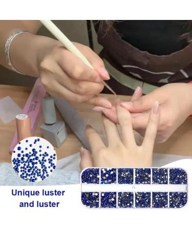 1200 Pieces Nail Art Street 3 Sizes Flatback Gemstones with Pick-Up Tweezers and Rhinestone Hands Transparent Round Crystal Rhinestones for Nail Art Clothing Craft (Navy Blue) - Buy Online on SooperMarket.com