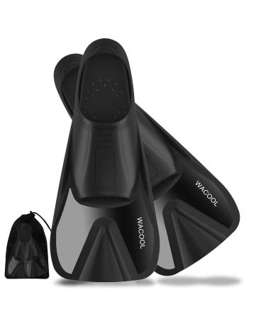 WACOOL Adult Short Light Full Foot Pocket Travel Size Fins Short Blade Fins Flippers for Snorkeling Diving Scuba or Swimming Training Black Large