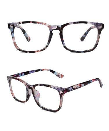 GQUEEN horn-rimmed glasses without prescription fake glasses nerd glasses women men UV400 PE2 1 flower color