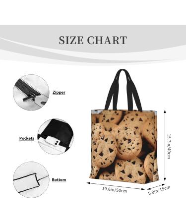DEHIWI Cookies Food Chocolate Chip Biscuits Tote Bag For Women Waterproof Casual Shoulder Bag With Zipper Grocery Handbags For Office Shopping Travel Black One Size - Buy Online on SooperMarket.com