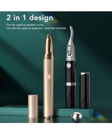 Heated Eyelash Curler Electric Handheld Eyelash Curler Heated 2 in 1 Long Lasting Styling Eyebrow Trimmer Eyelash Makeup Tools for Women Girls Travel Home (Champagne Gold) - Buy Online on SooperMarket.com
