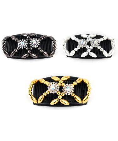 Kytpyi Beaded Hair Comb Slides - 3 PCS Double Sided Clips for Women & Girls | Elastic Magic Combs for DIY Hair Styling & Accessories - Buy Online on SooperMarket.com