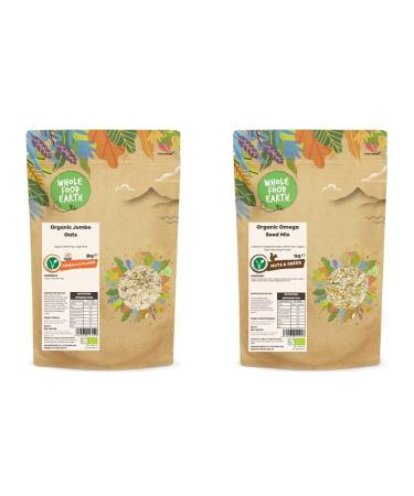 Wholefood Earth Organic Jumbo Oats 3 kg | Vegan | GMO Free & Organic Omega Seed Mix 1 kg | A Blend of 4 Seed Mix | Raw | GMO Free | Vegan | High Fibre | High Protein | Certified Organic + Omega Seed Mix