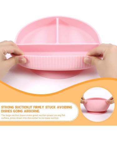 Baby Feeding Set - Silicone Bib, Suction Divided Bowl, Spoon & Fork - Toddler Utensils - Pink (6 Months) | Baby Led Weaning Supplies - Buy Online on SooperMarket.com