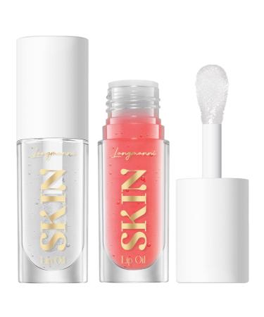 BANGFENG 2Pack Big Brush Head Hydrating Lip Glow Oil Plumping Lip Tint Hydrating Lip Gloss Tinted Lip Balm Transparent Lip Care Long Lasting Nourishing Non-sticky Fresh Texture Pack of 2