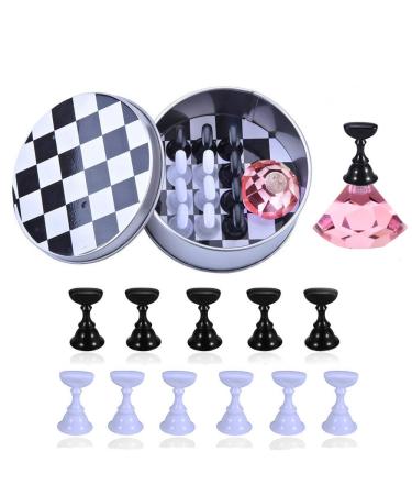 Kalolary 1 Set Nail Art Holder Practice Stand for Nail Art Display  Magnetic Nail Stand Tips Holders Crystal Holder Chessboard Fingernail DIY Training Practice Display Stand(Pink)