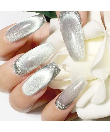 PrettyDiva Cat Eye Nail Powders - Silver White Highlight with Magnet Set - 9D Diamond Art Glitter Chrome Manicure Pigment - Buy Online on SooperMarket.com