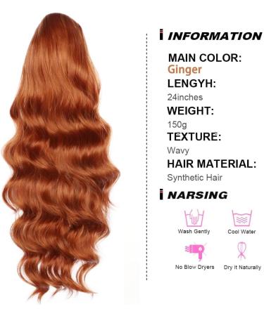 YEESHEDO Ginger Long Wavy Ponytail Hair Extension 24 Inches - Clip in Drawstring Curly Synthetic Hairpiece for Women - Buy Online on SooperMarket.com