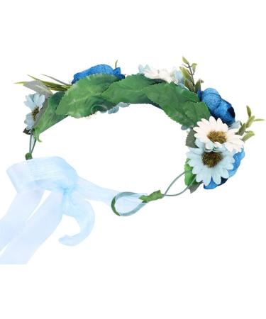 Floral Crown Headband Bride Flower Wreath Crown Flower Garland Headband Hair Wreath Hair Garland Boho Floral Headpiece with Ribbon Rose Flower Bohemian Hair Accessories for Wedding Party Festival Blue - Buy Online on SooperMarket.com