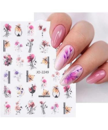 Watercolor Spring Nail Art Stickers - Pink Purple Floral Design for Acrylic Nails | DIY Nail Decorations for Women - Buy Online on SooperMarket.com