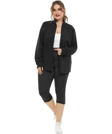 Hanna Nikole Women's Plus Size Running Jacket - Full Zip, Thumb Holes, Black 22 Plus - Buy Online on SooperMarket.com