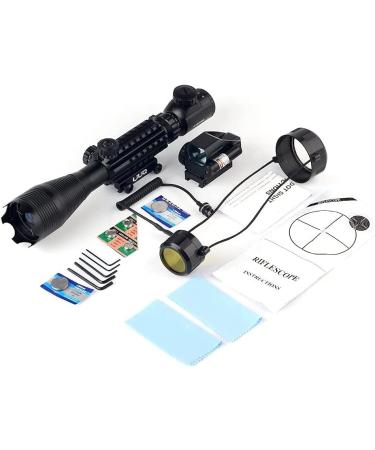 UUQ 4-16x50 Tactical Rifle Scope with Red/Green Illuminated Range Finder Reticle, Laser Sight, and Holographic Reflex Dot - Red Laser - Buy Online on SooperMarket.com