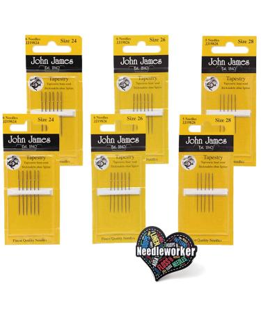 John James Tapestry Needles Bundle: Sizes 24, 26 & 28-2 Pack Each - Plus Decorative Needleworker Magnet