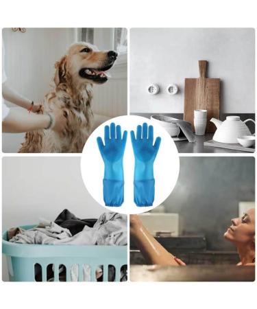 Rubber Dishwashing Gloves Extra Long Sleeves Cleaning Scrubber Gloves Waterproof Mittens 1Pair Blue. - Buy Online on SooperMarket.com