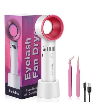 Eyelash Fan Dryer with Lash Tweezers Portable USB Rechargeable Bladeless Mini Fan Handheld Air Conditioning Blower Cooling Dryer for Essential Eyelash Extension Lash Supplies (White)