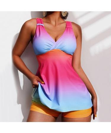 TUNUSKAT Women's Gradient Tankini Bathing Suit - V-Neck Wrap Swimsuit with Boxer Pants - X-Large, Pink - Buy Online on SooperMarket.com