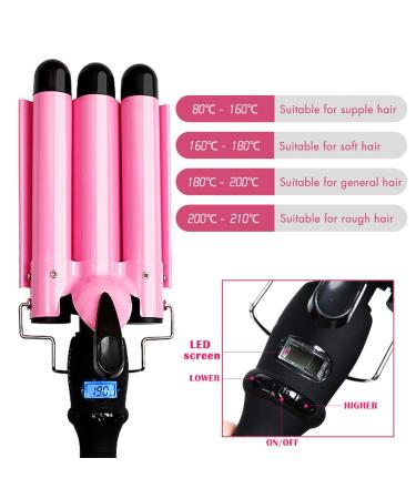 3 Barrel Curling Iron with LCD Temperature Display - 1 Inch Ceramic Hair Crimper for Deep Waves and All Styles - Buy Online on SooperMarket.com