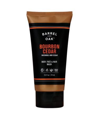 Barrel and Oak - All-In-One Body Wash, Men's Body Wash, Men's Soap for Hair, Face, & Body, Essential Oil-Based Scent, Cedarwood & Bourbon Aroma, Travel Size Body Wash, Vegan (Bourbon Cedar, 2.5 oz)