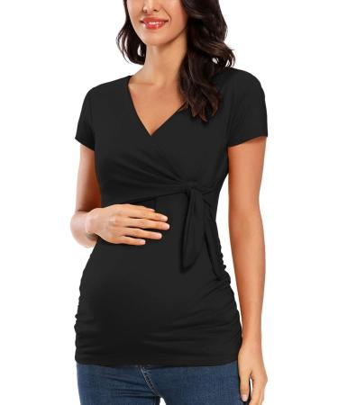 Love2Mi Women Maternity Breastfeeding Top | Long Sleeve V-Neck | Cute Maternity Clothes | Black - Short | Size L - Buy Online on SooperMarket.com
