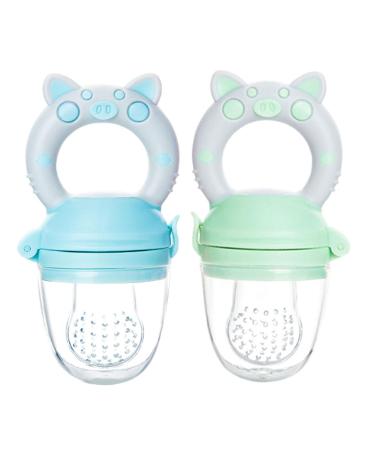 2-Pack Baby Food Feeder Pacifier | Soft Silicone Blue & Green | Ideal for Home Use & Fruit Nutrition - Buy Online on SooperMarket.com