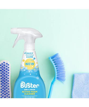 Buster Active Foam Sink & Drain Cleaner 500ml x 2 - Sink Cleaner to Remove Limescale & Stains - Daily Plughole Foam Cleaner & Odour Eliminator Foam Cleaner for Sinks Showers Drains and Plugs - Buy Online on SooperMarket.com