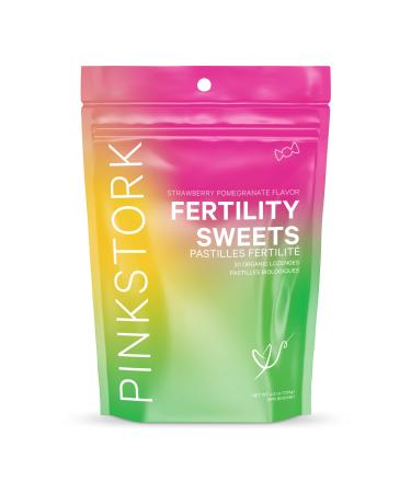 Pink Stork Fertility Sweets: Strawberry Pomegranate Fertility Supplements for Women + Prenatal Vitamins 100% Organic Folate B6 + Zinc Drop Women-Owned 30 Hard Lozenges