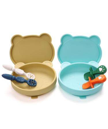 btrfe Silicone Plates Set for Baby Suction Plate with Spoon Food Grade Silicone Cute Plates for Toddlers Kids Self Feeding Dishwasher & Microwave Friendly BPA Free Waterspout