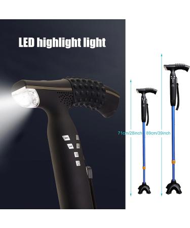 Adjustable Walking Stick Blue Smart Anti Slip Quad Cane for Seniors with Radio for Elderly LED Guide Light - Buy Online on SooperMarket.com