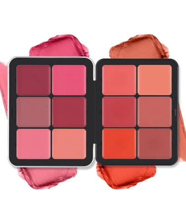 12 Colors Blush Palette Highlighter Blush Powder Makeup Long-Wearing Smudge Proof Natural-Looking Blendable Cruelty-Free Matte Finish Contour and Highlight Blush Palette Face Cosmetics Makeup
