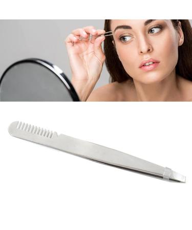 Eyebrow Tweezers with Slant Tip - Portable & Safe Smooth Comb - Silver | International Shipping - Buy Online on SooperMarket.com