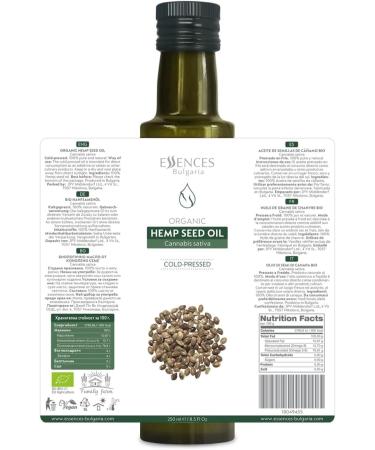 Organic Hemp Seed Oil 250ml - Cold-Pressed, Extra Premium Quality | Rich in Omegas | Perfect for Dips & Salads | Non-GMO & Vegan - Essences Bulgaria - Buy Online on SooperMarket.com