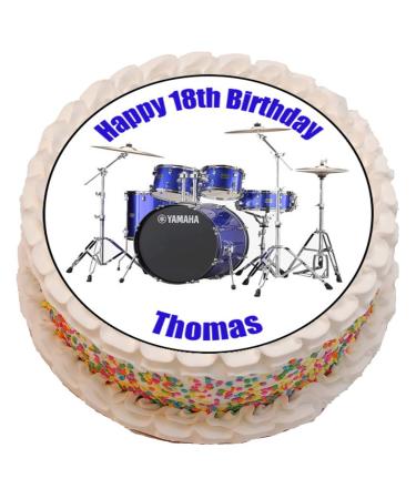 Drummer Drum Kit Themed Personalised PRECUT Cake Topper 7.5 Inch Round Edible Icing Sheet Birthday Decoration