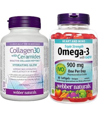 Webber Naturals Collagen30 with Ceramides + Omega-3 with CoQ10 Bundle Nutritional Supplement + Omega-3