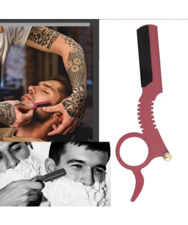 Manual Stainless Steel Men's Razor - Thumb Shape Straight Shaver for Facial Hair Removal (Red) - International Shipping Available - Buy Online on SooperMarket.com